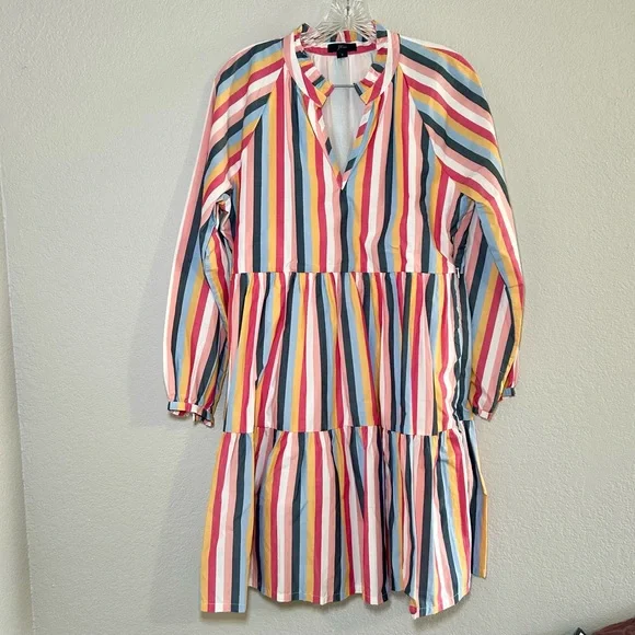 J. Crew Multicolor Striped Long Sleeve Dress women’s small colorful preppy - Picture 1 of 6